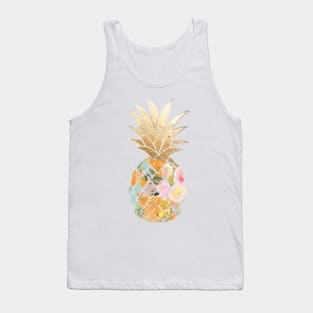 Aloha pineapple, orange+blue + faux gold Tank Top